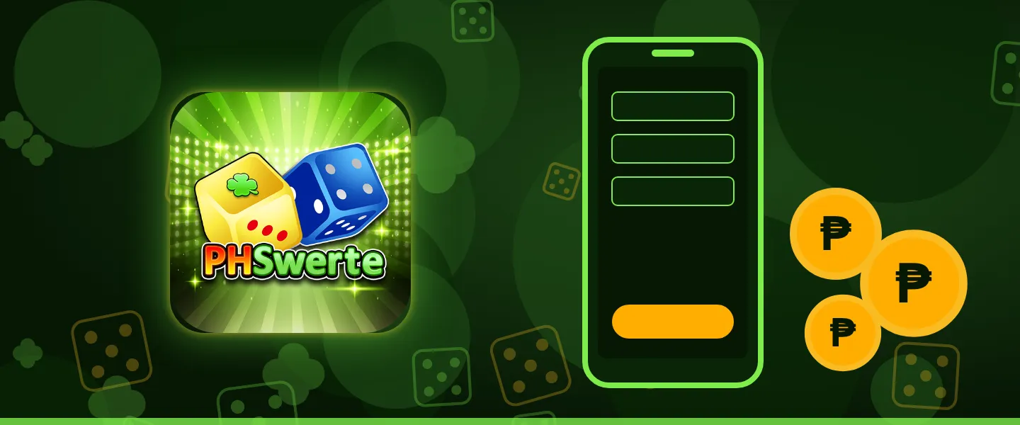 Illustration of a phone cashier screen with peso coins beside the PHSWERTE logo