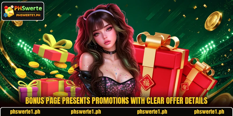 Bonus page presents promotions with clear offer details Bonus page presents promotions with clear offer details