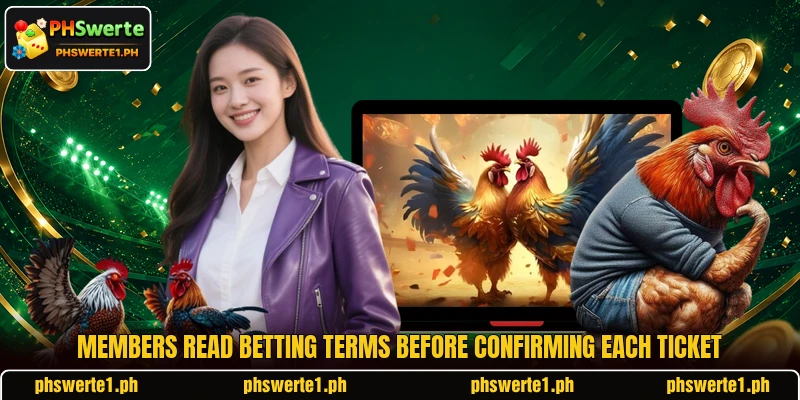 Members read betting terms before confirming each ticket