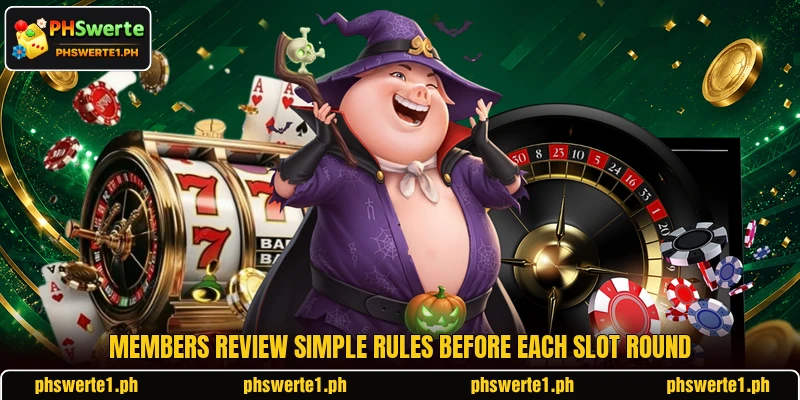 Members review simple rules before each slot round Members review simple rules before each slot round